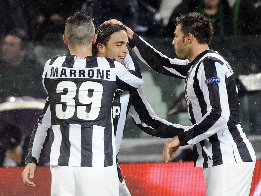 Alessandro Matri otevírá skóre utkání Juventus - Celtic Glasgow