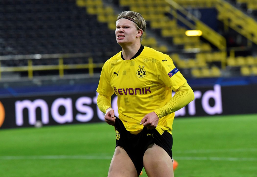 Norský útočník Borussie Dortmund Erling Haaland v utkání proti Bruggám