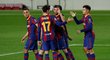 Fotbalisté Barcelony slaví branku v utkání Ligy mistrů proti Ferencvárosi