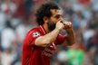 Mohamed Salah se raduje ze vstřelené branky ve finále Ligy mistrů