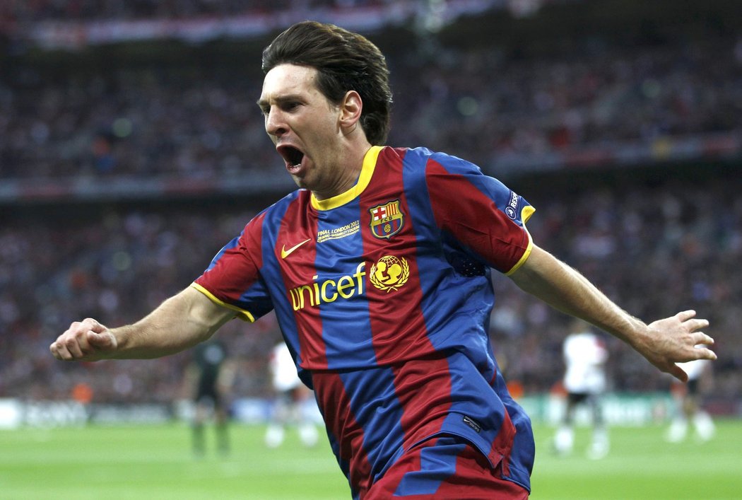 Lionel Messi se raduje z gólu v síti Manchesteru ve finále Ligy mistrů