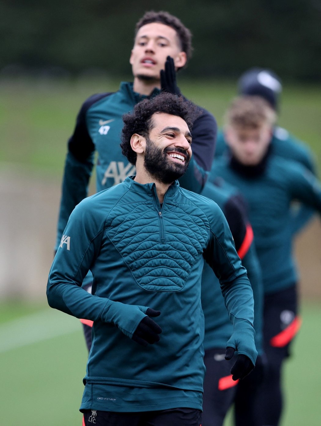 Vysmátý Mo Salah na tréninku před Ligou mistrů