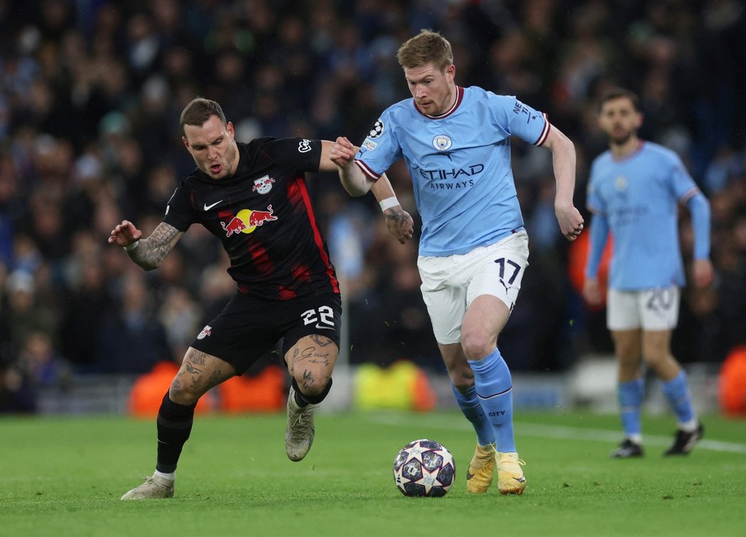 Kevin De Bruyne v osmifinále Ligy mistrů proti Lipsku