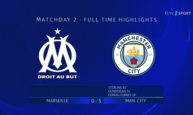 SESTŘIH: Marseille - Manchester City 0:3. Druhou výhru Citizens ve skupině pečetil Sterling