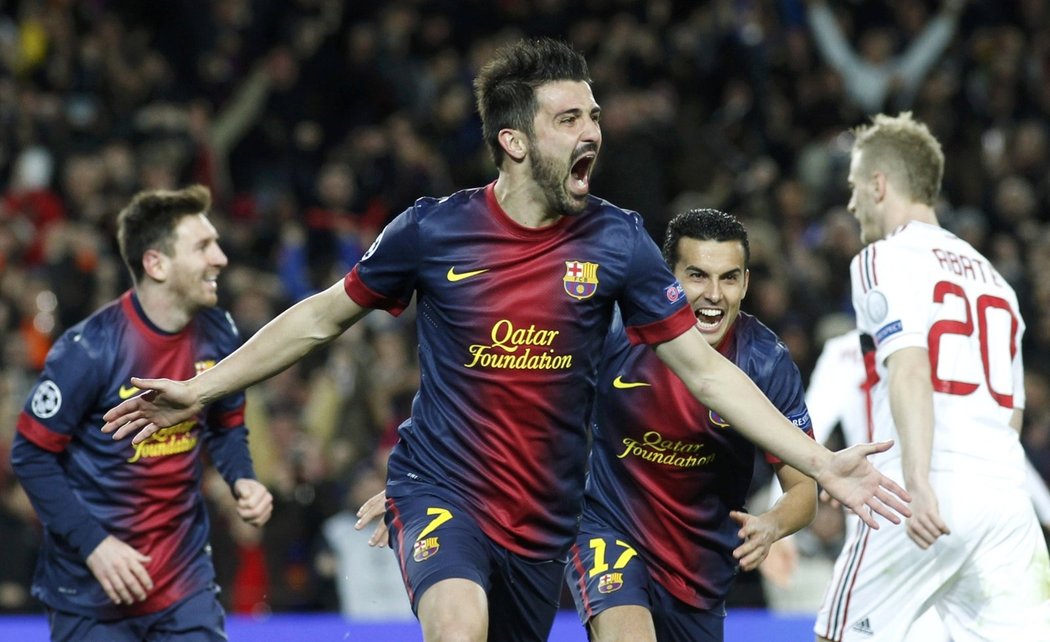 A Barca jde do vedení! David Villa se raduje ze své trefy, která v součtu obou zápasů znamenala vedení Barcelony