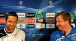 Pavel Horváth a Pavel Vrba žertují na tiskové konferenci před odvetným zápasem play off Ligy mistrů proti Kodani