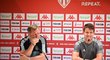 Kouč Pavel Vrba a Adam Hložek na tiskové konferenci před odvetou v Monaku