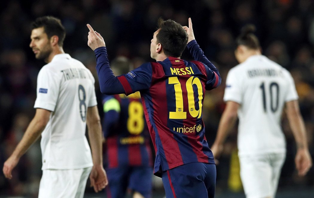 Lionel Messi se raduje z gólu proti Paris St. Germain