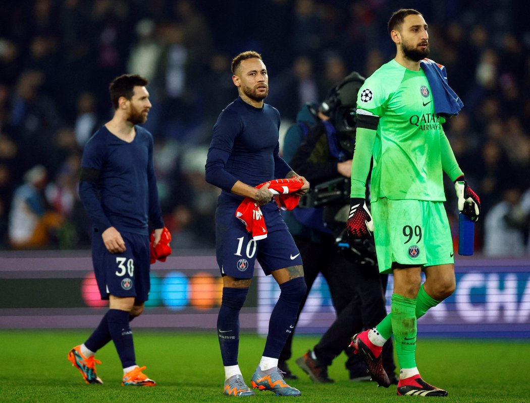 Lionel Messi, Neymar a Gianluigi Donnarumma po prohře s Bayernem