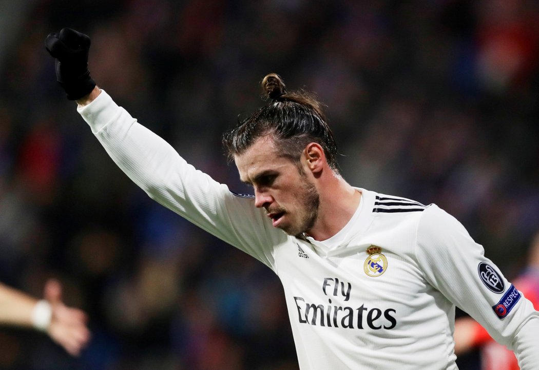 Gareth Bale slaví třetí gól Realu Madrid do sítě Viktorie Plzeň