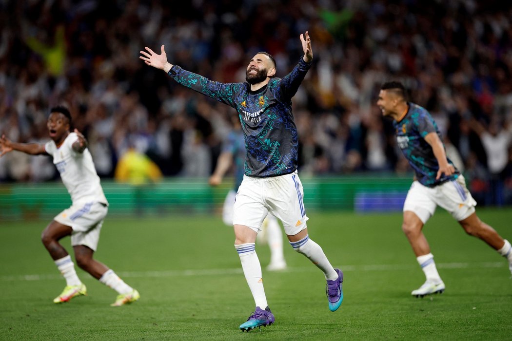 Karim Benzema se raduje z postupu do finále Ligy mistrů
