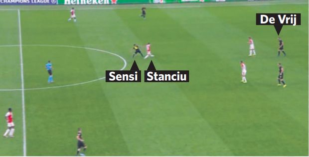 51. Nicolae Stanciu vypíchl míč Stefanu Sensimu 51. Nicolae Stanciu vypíchl míč Stefanu Sensimu