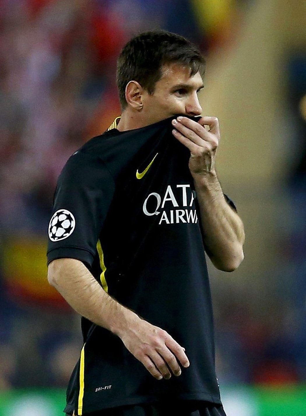 Lionel Messi po jedné ze zahozených šancí v utkání s Atlétikem Madrid