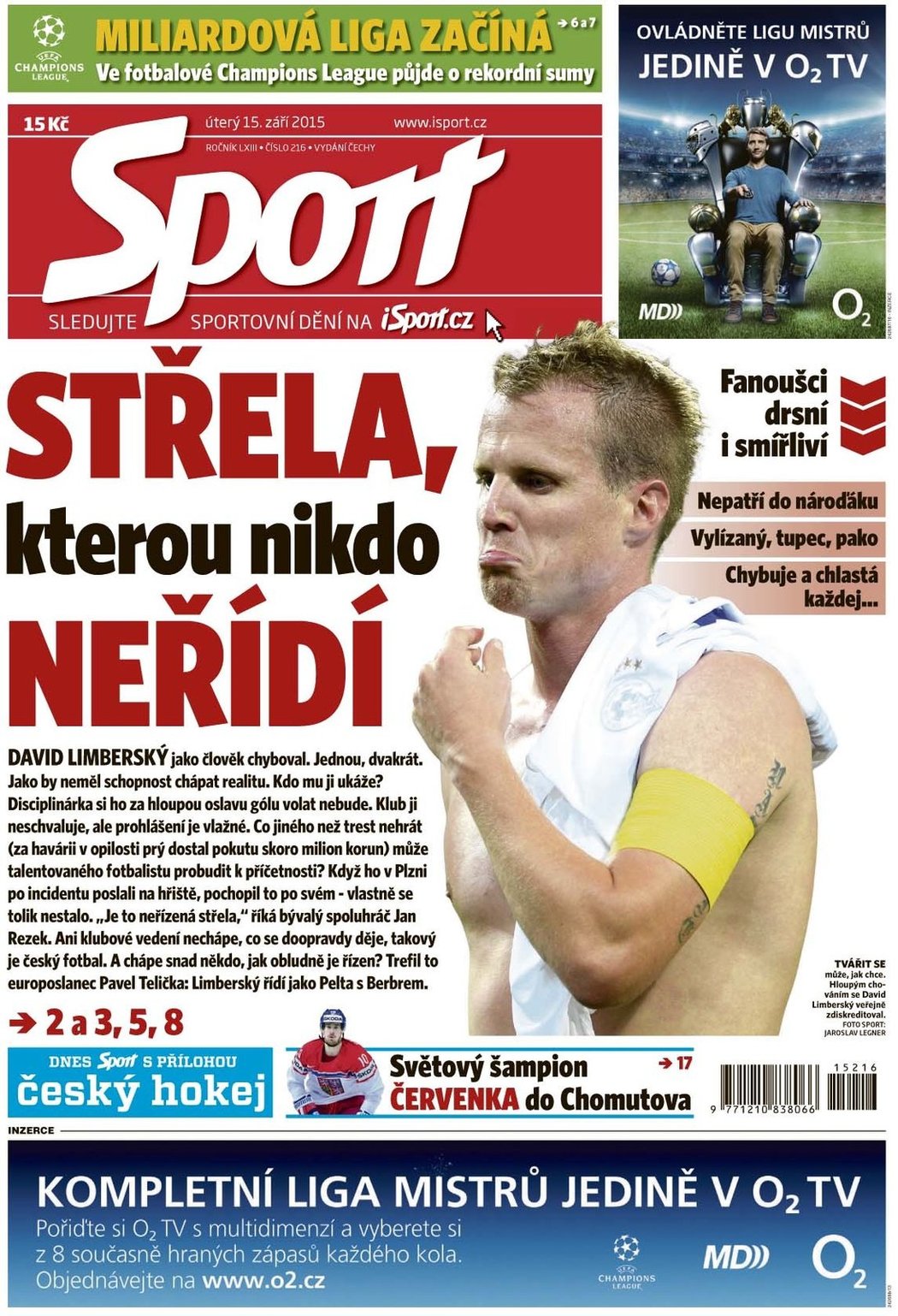 Titulní strana deníku Sport