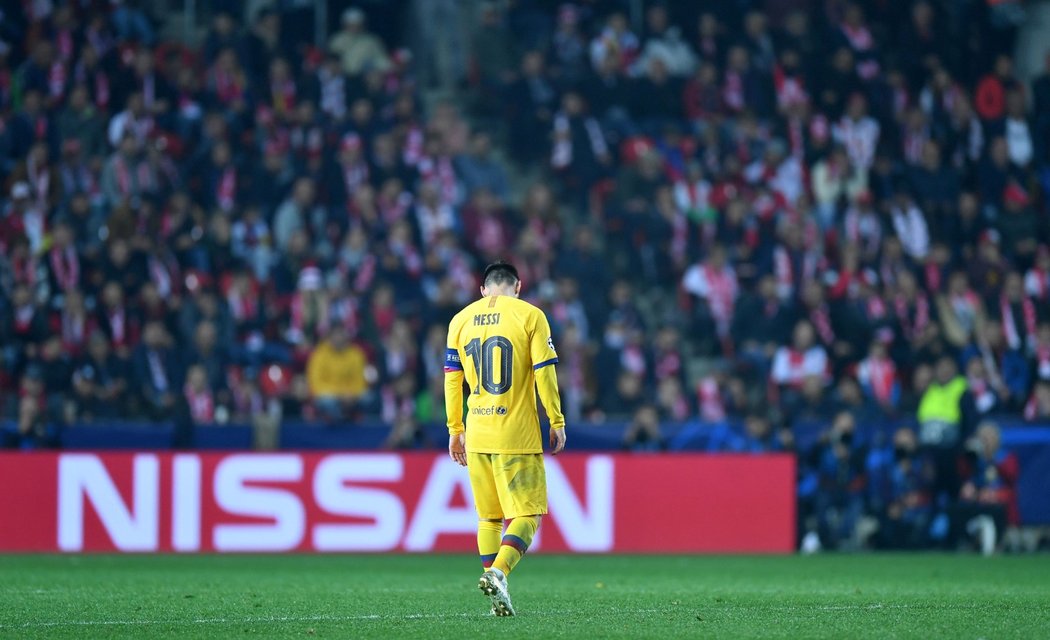 Lionel Messi během zápasu Ligy mistrů proti pražské Slavii