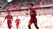 Nadšení fotbalisté Liverpoolu v utkání proti Bournemouthu, v němž zvítězili vysoko 9:0