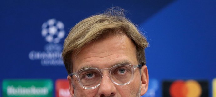 Trenér Liverpoolu Jürgen Klopp na tiskové konferenci před zápasem proti Spartaku
