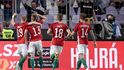 Fotbalisté Maďarska se radují ze vstřelené branku v duelu s Kyprem