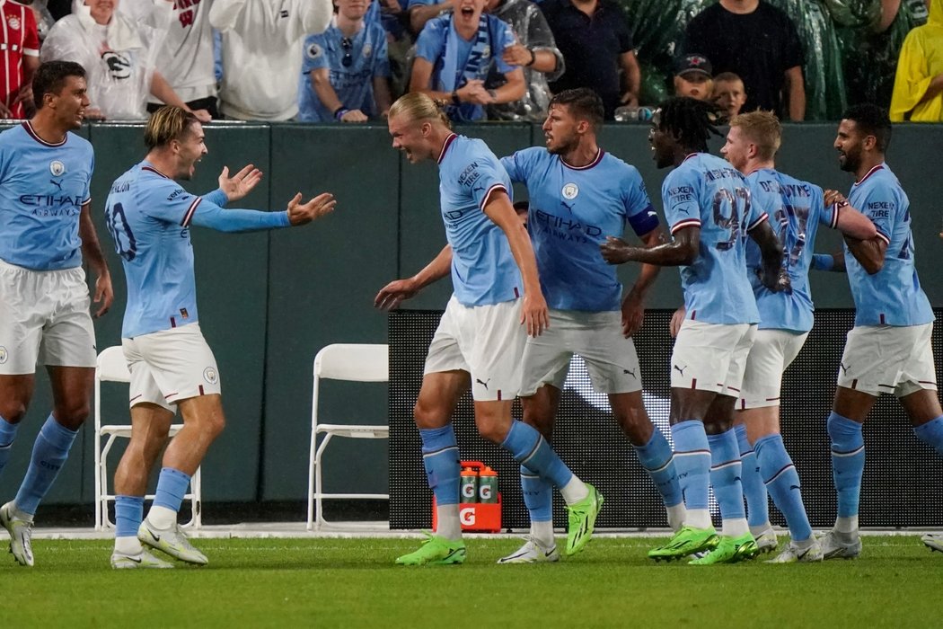 Norský útočník Erling Haaland ve své premiéře za Manchester City v utkání proti Bayernu