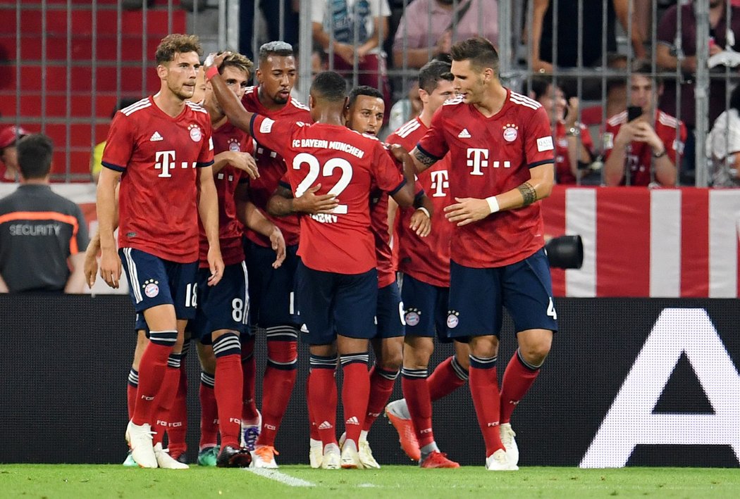 Radost fotbalistů Bayernu po brance do sítě United