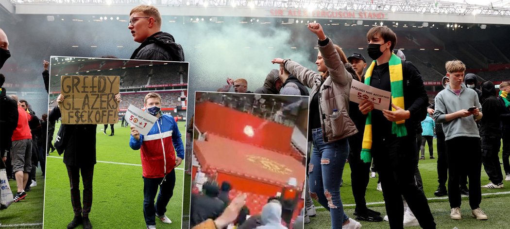 Fanoušci Manchesteru United protestovali na stadionu proti majitelům klubu, vzduchem létaly i světlice
