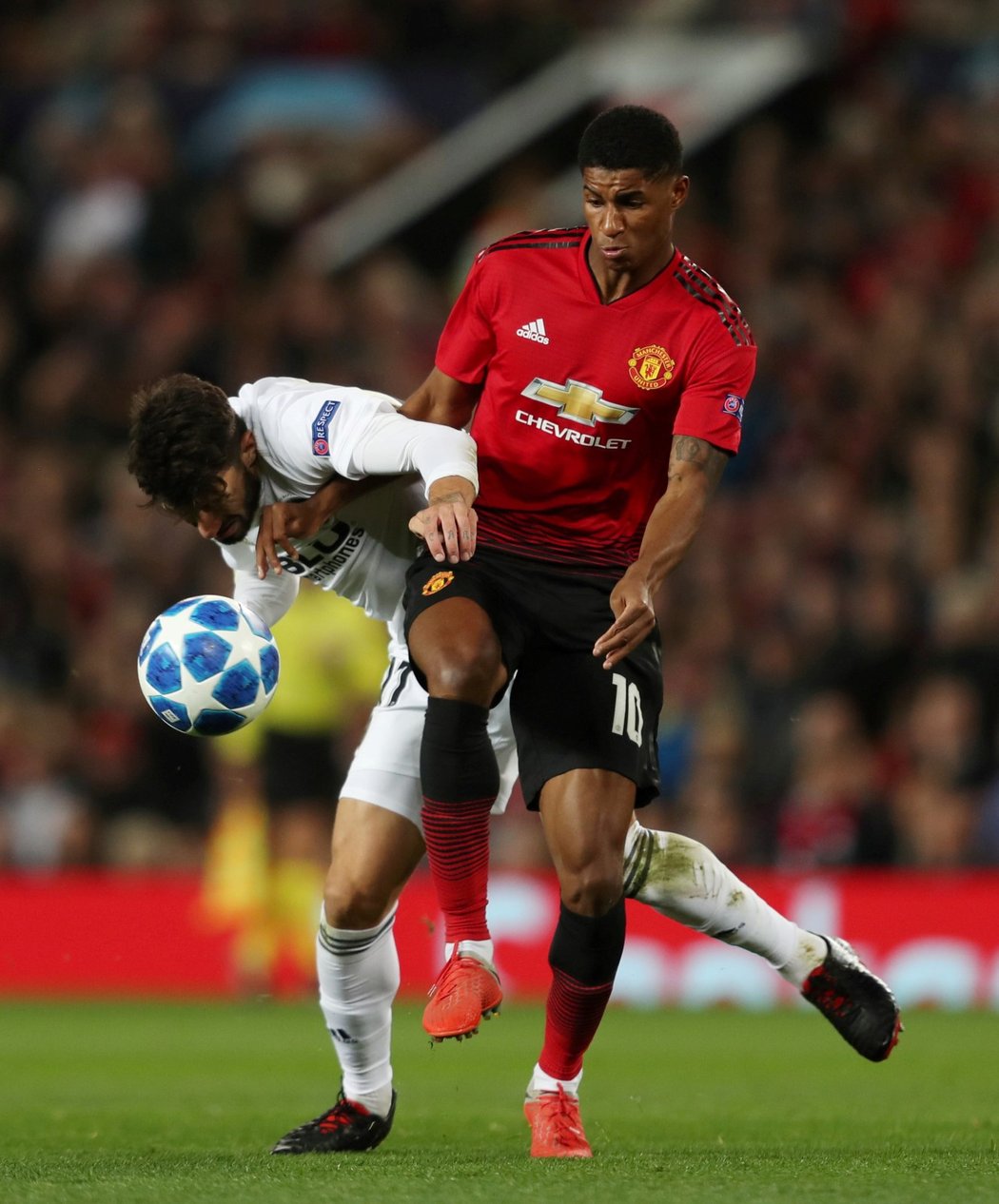 Marcus Rashford v zápase proti Valencii v Lize mistrů