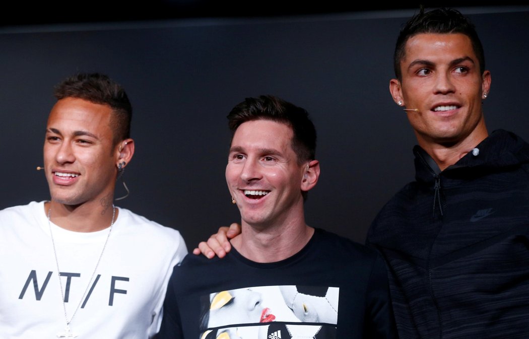 Tři nejpopulárnější fotbalisté světa - Neymar, Lionel Messi a Cristiano Ronaldo