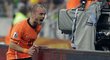 Wesley Sneijder se raduje z vedoucího gólu do sítě Brazilců