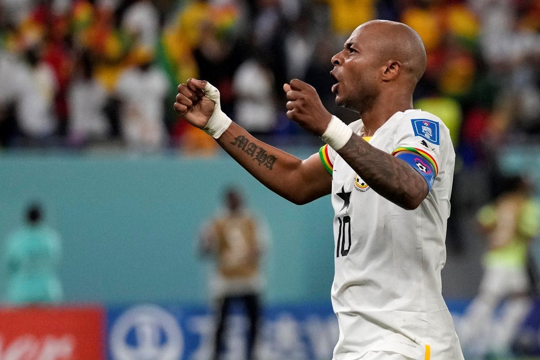 Střelec Ghany André Ayew se raduje z vyrovnávací branky proti Portugalsku