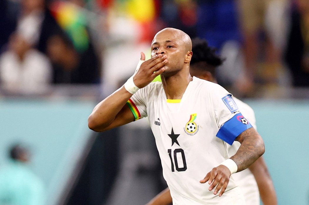 Střelec Ghany André Ayew se raduje z vyrovnávací branky proti Portugalsku