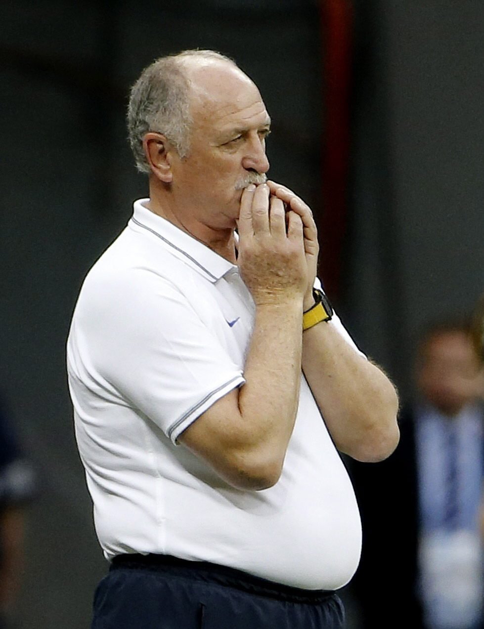 Luiz Felipe Scolari se utrápeně dívá na výkon Brazilců v zápase o bronz