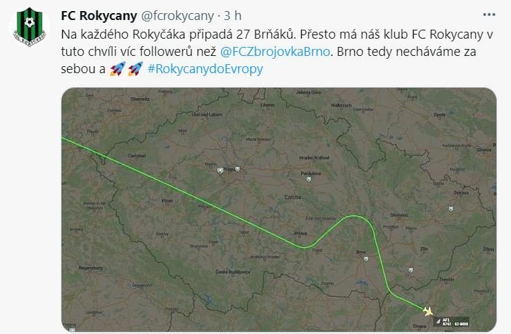 Poté, co FC Rokycany překonali na Twitteru sledovanost brněnské Zbrojovky, museli si správci klubových sítí hned rýpnout