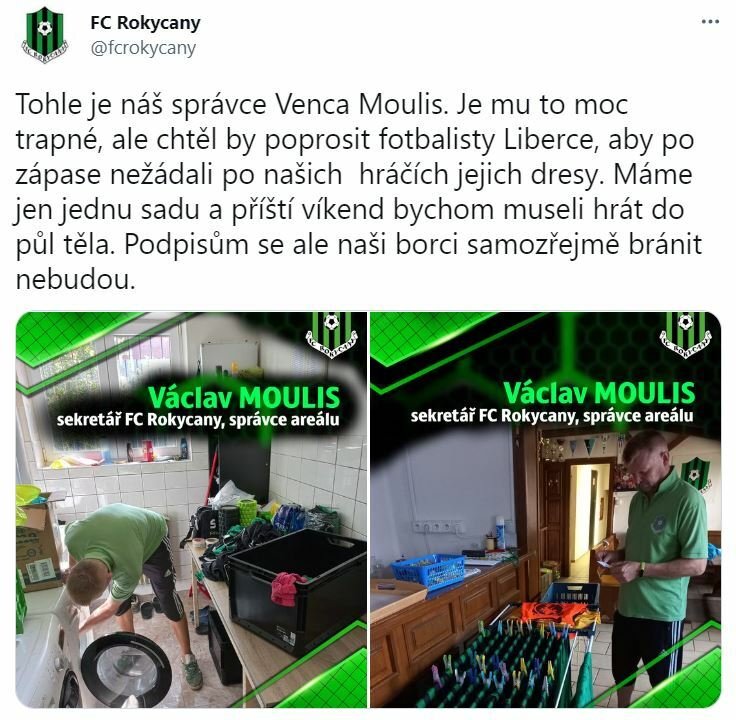 Rokycany představují na Twitteru klubového sekretáře a správce areálu Václava Moulise