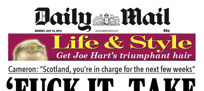 "Kašlu na to, beru si měsíc volno," řekl opilý britský premiér David Cameron. A pro čtenáře přichystal Daily Mail i návod, jak si "vyrobit" vítězný účes podle brankáře Joe Harta.