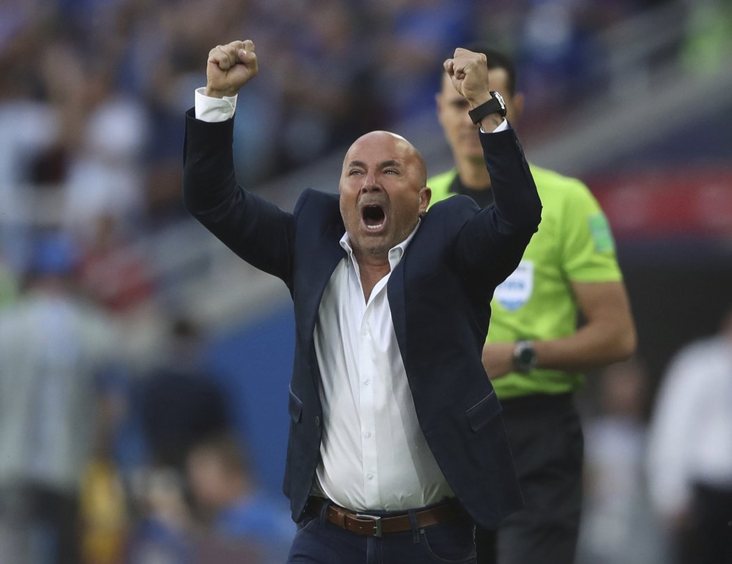 Jorge Sampaoli se raduje z trefy do sítě Islandu