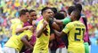 Radost kolumbijských fotbalistů z vyrovnání na 1:1 proti Japonsku