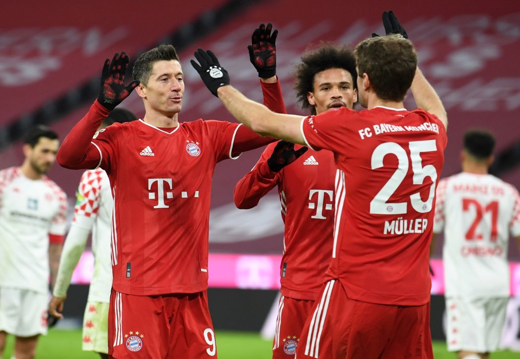 Fotbalisté Bayernu Mnichov v utkání proti Mohuči, ve kterém zvítězili vysoko 5:2