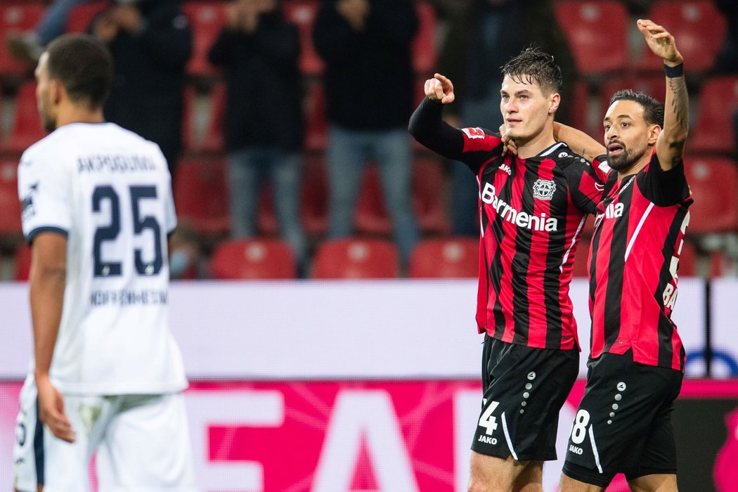 Český útočník Leverkusenu Patrik Schick v utkání proti Hoffenheimu, kde vstřelil dvě branky