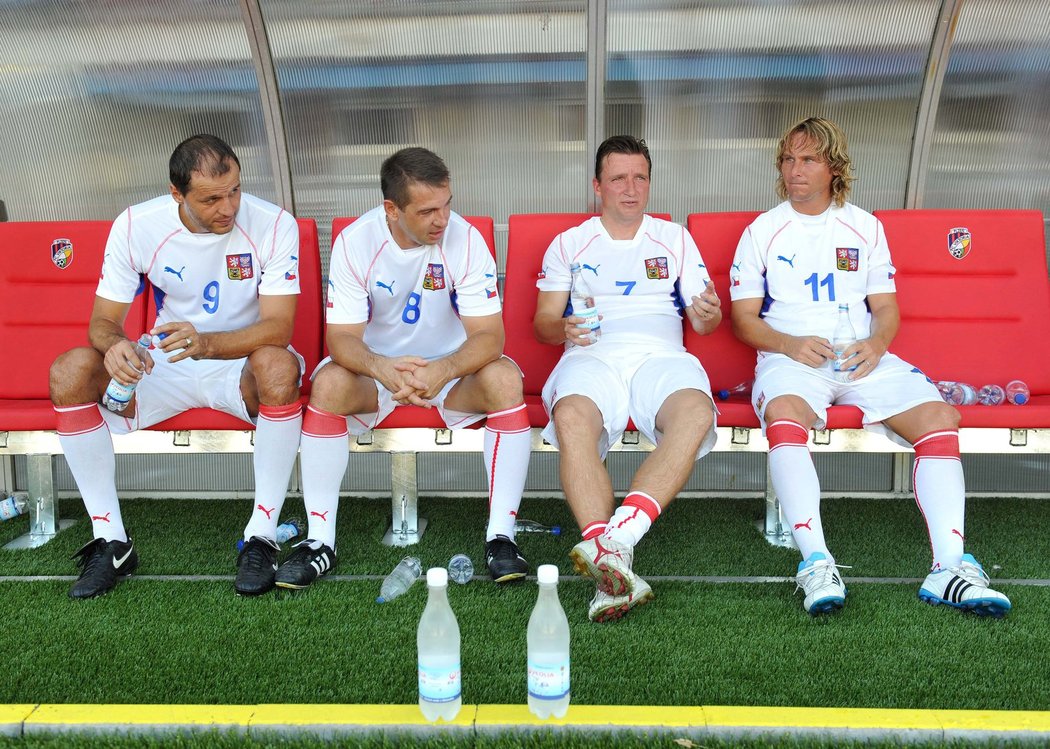 Bývalé hvězdy reprezentace opět spolu. Zleva Vratislav Lokvenc, Pavel Kuka, Vladimír Šmicer a Pavel Nedvěd
