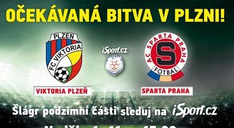 PŘÍMÝ PŘENOS: Bitva podzimu Plzeň - Sparta na iSport.cz a O2 Sport