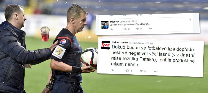 Rozhodčí Michal Paták se svými asistenty v zápase ve Zlíně neměl uznat gól Milana Petržely, za což sklidil vlnu kritiky