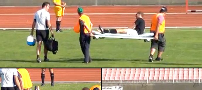 Jako Pat a Mat. Záchranáři při utkání portugalské ligy měli problémy odnést zraněného fotbalistu z hrací plochy.