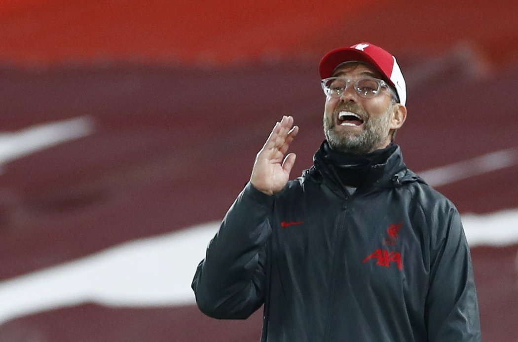 Trenér Liverpoolu Jürgen Klopp během zápasu s Arsenalem