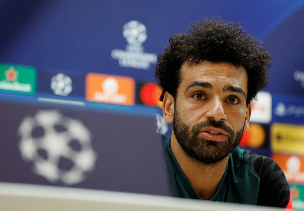 Mohamed Salah je v Egyptě velkým vzorem, na snímku se účastní tiskové konference před finále Ligy mistrů