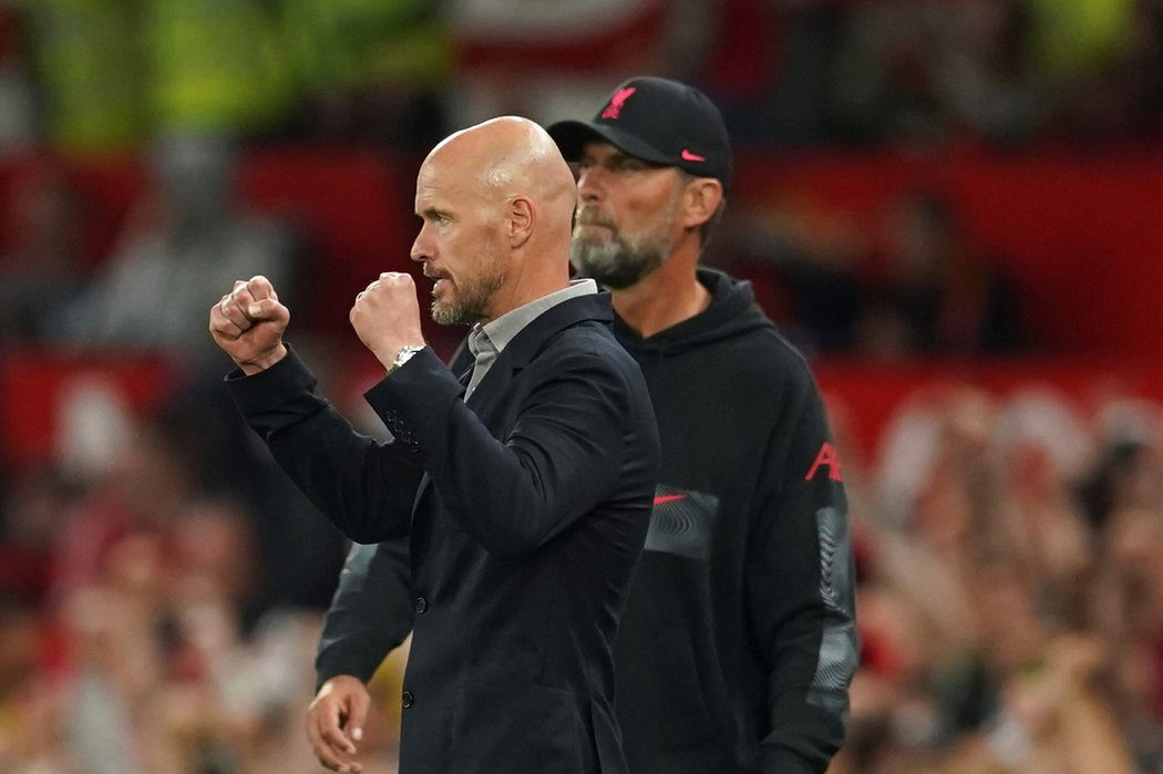 Manažer United Erik ten Hag oslavil první vítězství v sezoně