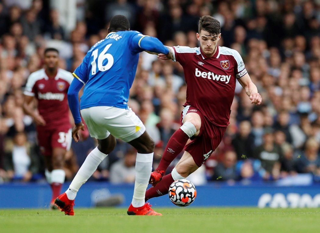 Declan Rice z West Hamu v utkání proti Evertonu