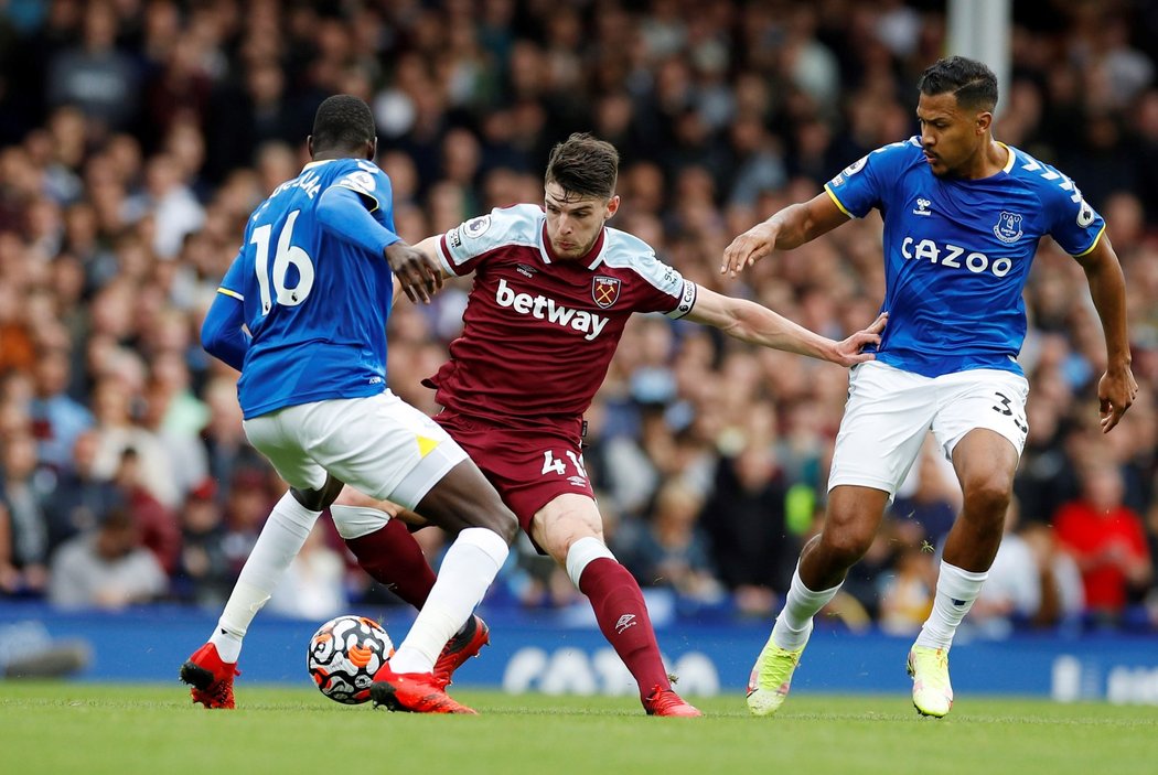 Declan Rice z West Hamu v utkání proti Evertonu