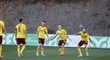 Sparťané slaví gól Lukáše Haraslína proti Stuttgartu