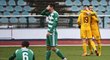 Fotbalisté Dukly se radují z gólu do sítě Bohemians v přípravě na jarní část ligy