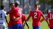 Plzeňští fotbalisté se radují z branky do sítě Altachu během soustředění v Rakousku